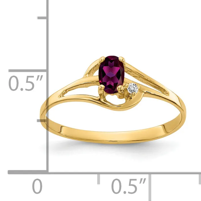 Goldia Solid 14k Yellow Gold 5x3mm Oval Rhodolite Simulated Garnet AA CZ Ring Rings