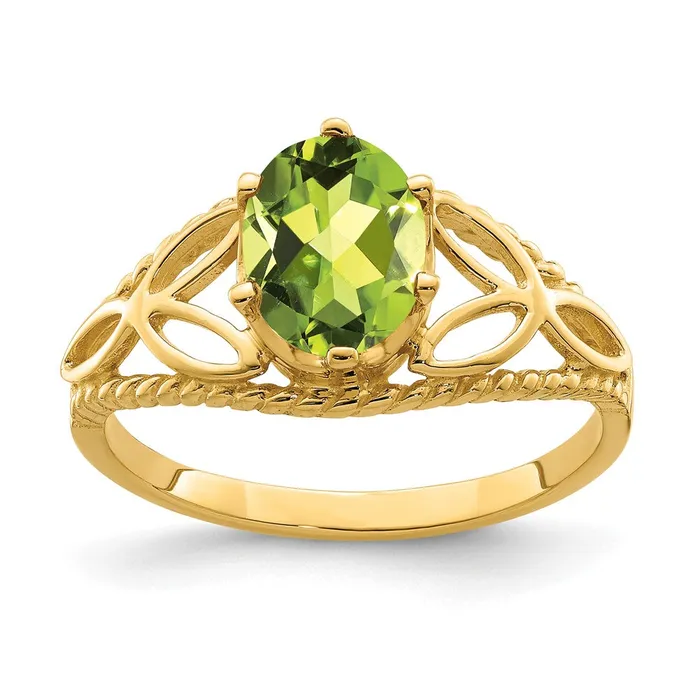 Goldia Solid 14k Yellow Gold 8x6mm Oval Simulated Peridot Ring Rings