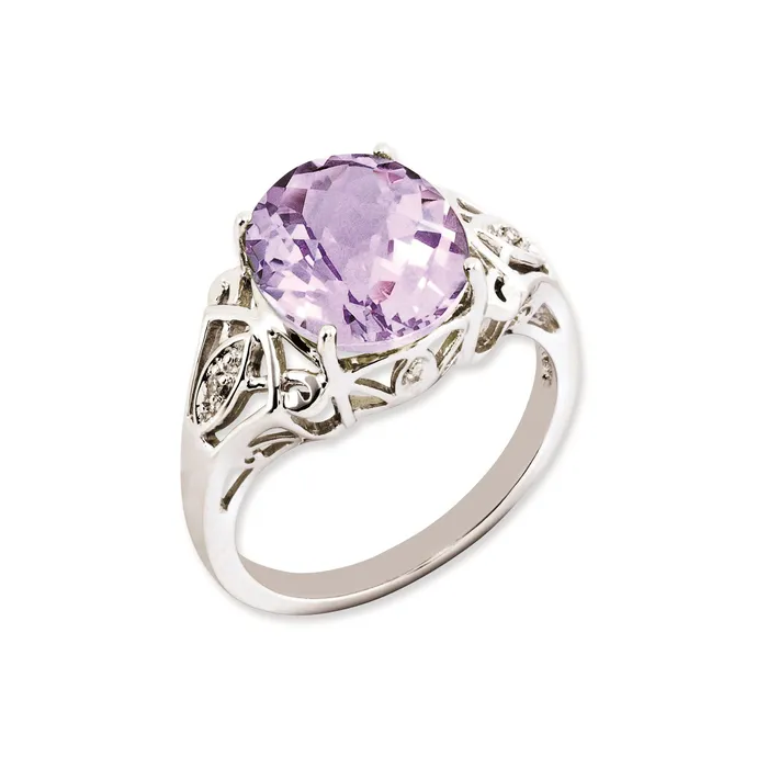 Goldia Sterling Silver RHplated Oval CheckerCut Pink Quartz u0026 Diamond Gemstone Birthstone Ring Fine Jewelry Gift for Her Rings Goldia Sterling Silver RHplated Oval CheckerCut Pink Quartz u0026 Diamond Gemstone Birthstone Ring Fine Jewelry Gift for Her Rings