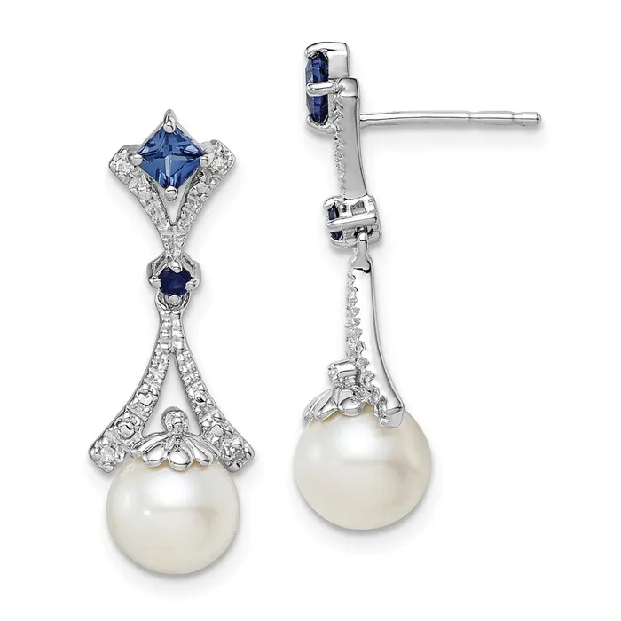 Goldia Sterling Silver Rhod Plated Dia FW Cultured PearlCr Sapphire Ear Earrings Goldia Sterling Silver Rhod Plated Dia FW Cultured PearlCr Sapphire Ear Earrings