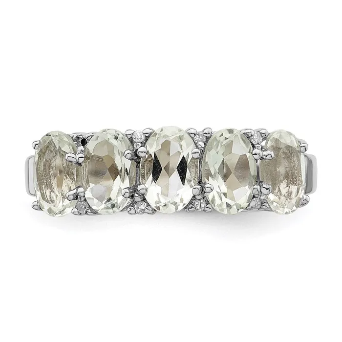 Goldia Sterling Silver Rhodium Green Quartz u0026 Diamond Ring Rings