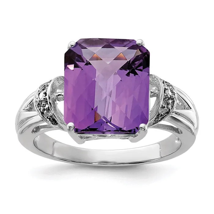 Goldia Sterling Silver Rhodiumplated CheckerCut Amethyst u0026 Diamond Ring Rings Goldia Sterling Silver Rhodiumplated CheckerCut Amethyst u0026 Diamond Ring Rings