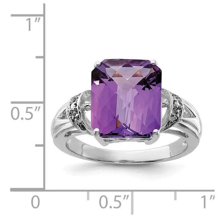 Goldia Sterling Silver Rhodiumplated CheckerCut Amethyst u0026 Diamond Ring Rings