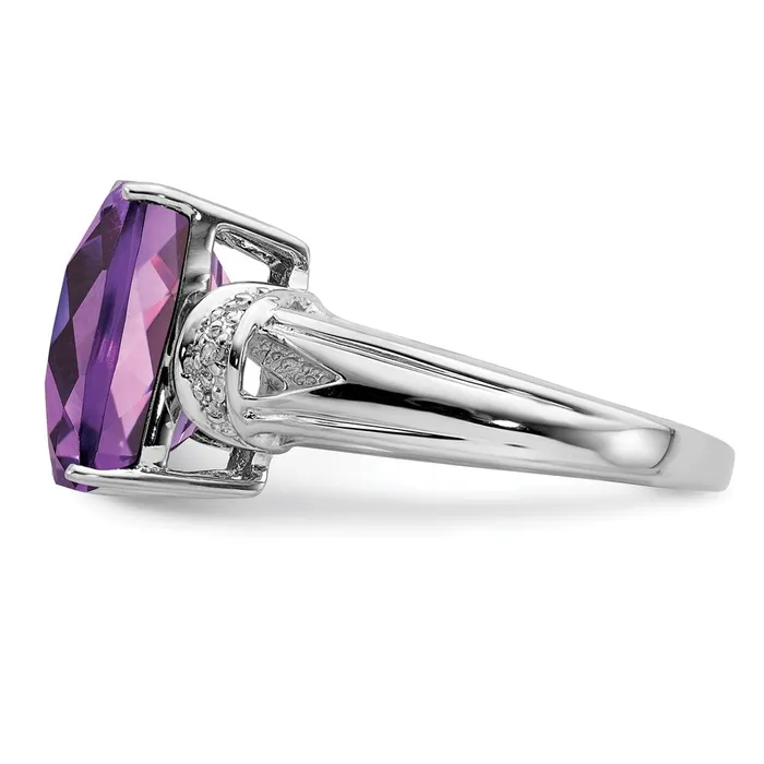 Goldia Sterling Silver Rhodiumplated CheckerCut Amethyst u0026 Diamond Ring Rings