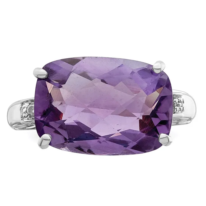 Goldia Sterling Silver Rhodiumplated CheckerCut Amethyst u0026 Diamond Ring Rings
