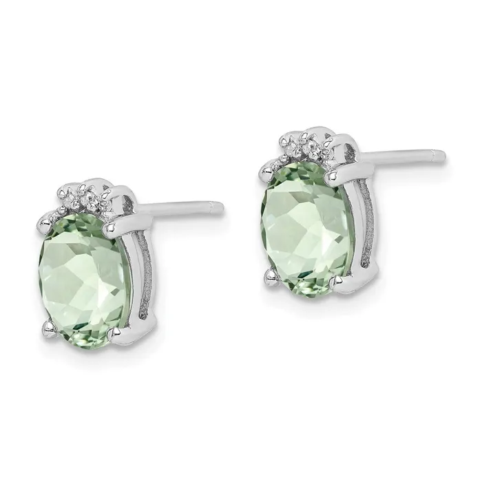 Goldia Sterling Silver Rhodiumplated Oval Green Quartz and DiamondEarrings Rings