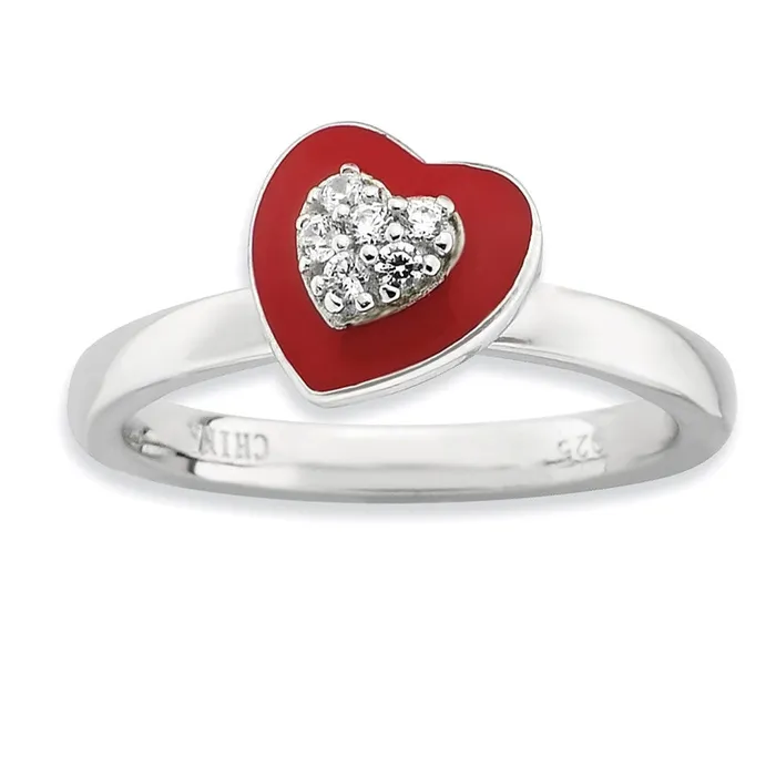 Goldia Sterling Silver Stackable Expressions Polished EnameledCZ Heart Ring Rings Goldia Sterling Silver Stackable Expressions Polished EnameledCZ Heart Ring Rings