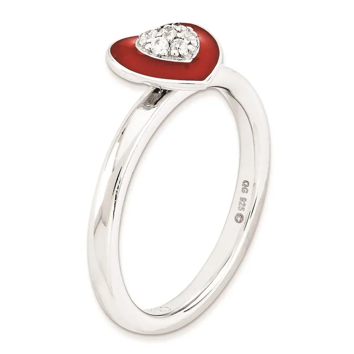 Goldia Sterling Silver Stackable Expressions Polished EnameledCZ Heart Ring Rings