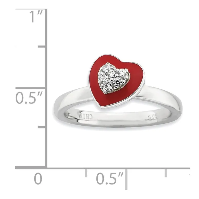 Goldia Sterling Silver Stackable Expressions Polished EnameledCZ Heart Ring Rings
