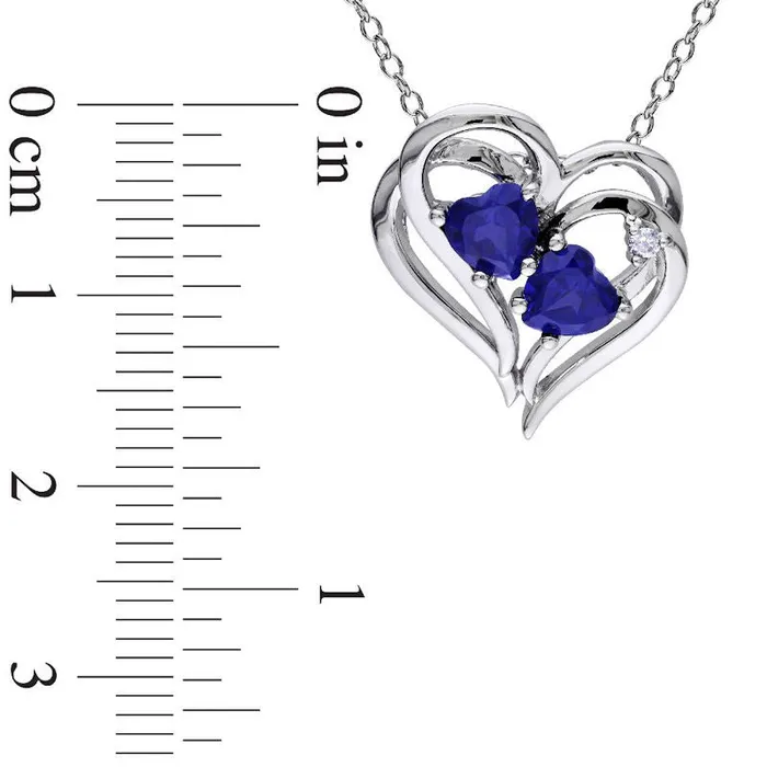HeartShaped LabCreated Blue Sapphire and Diamond Accent Double Heart Pendant in Sterling Silver Goldia Necklaces HeartShaped LabCreated Blue Sapphire and Diamond Accent Double Heart Pendant in Sterling Silver Goldia Necklaces