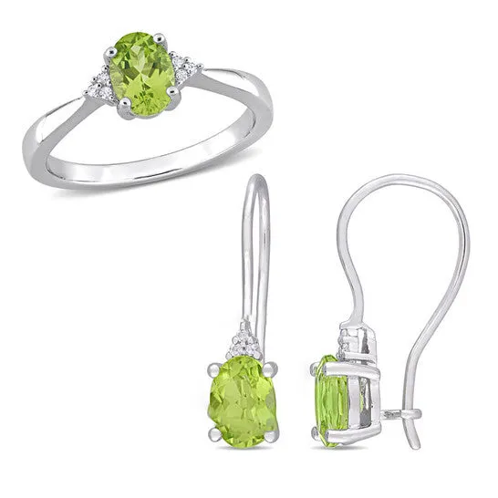 JMS always Earrings Original Amour 2 12 CT TGW Oval Peridot and Diamond Accent Ring and Euro Back Earrings Set in Sterling Silver JMS always Earrings Original Amour 2 12 CT TGW Oval Peridot and Diamond Accent Ring and Euro Back Earrings Set in Sterling Silver