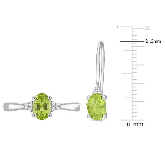 JMS always Earrings Original Amour 2 12 CT TGW Oval Peridot and Diamond Accent Ring and Euro Back Earrings Set in Sterling Silver JMS always Earrings Original Amour 2 12 CT TGW Oval Peridot and Diamond Accent Ring and Euro Back Earrings Set in Sterling Silver