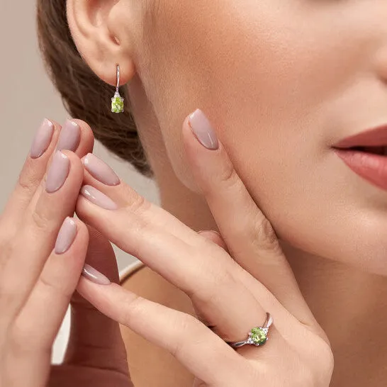 JMS always Earrings Original Amour 2 12 CT TGW Oval Peridot and Diamond Accent Ring and Euro Back Earrings Set in Sterling Silver JMS always Earrings Original Amour 2 12 CT TGW Oval Peridot and Diamond Accent Ring and Euro Back Earrings Set in Sterling Silver