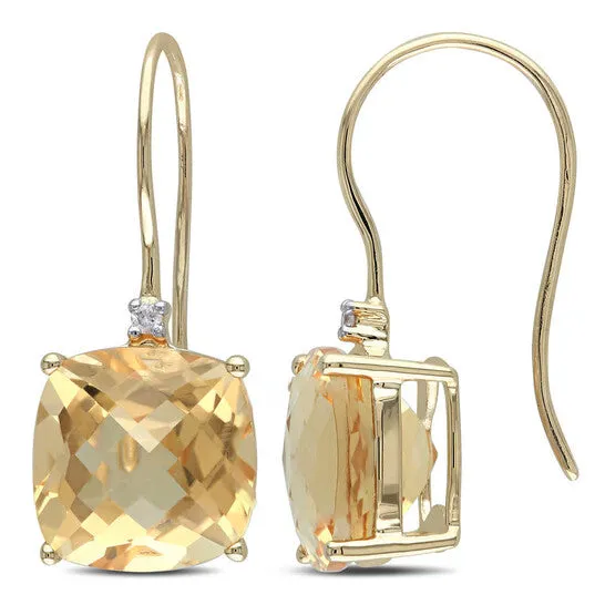 JMS always Earrings Original AMOUR 8 CT TGW Cushion Cut Checkerboard Citrine Earrings with Diamonds In 10K Yellow Gold JMS always Earrings Original AMOUR 8 CT TGW Cushion Cut Checkerboard Citrine Earrings with Diamonds In 10K Yellow Gold