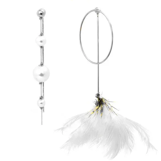 JMS always Earrings Original Burberry Ladies Glass Pearl Ostrich Feather Asymmetrical Drop Earrings JMS always Earrings Original Burberry Ladies Glass Pearl Ostrich Feather Asymmetrical Drop Earrings