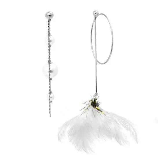 JMS always Earrings Original Burberry Ladies Glass Pearl Ostrich Feather Asymmetrical Drop Earrings JMS always Earrings Original Burberry Ladies Glass Pearl Ostrich Feather Asymmetrical Drop Earrings