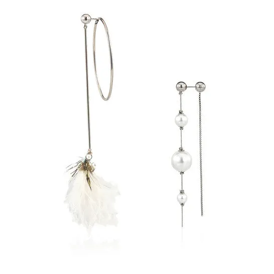 JMS always Earrings Original Burberry Ladies Glass Pearl Ostrich Feather Asymmetrical Drop Earrings JMS always Earrings Original Burberry Ladies Glass Pearl Ostrich Feather Asymmetrical Drop Earrings
