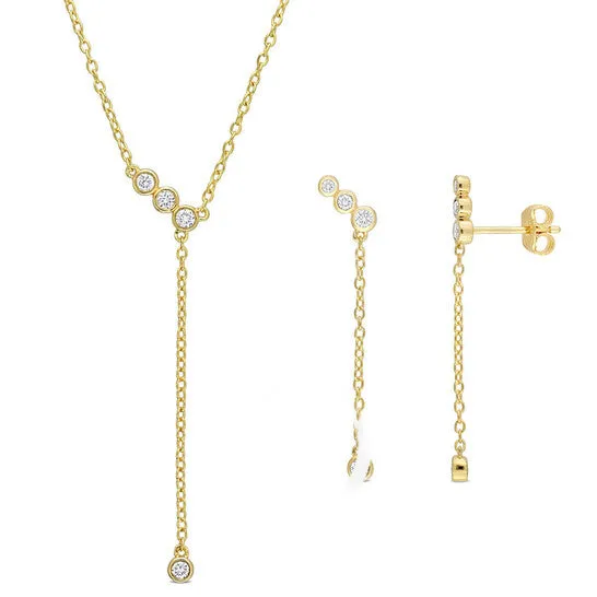 JMS always Earrings Original Created Forever 13 CT TGW Lab Created Diamond Lariat 2piece Earrings Necklace Set in 18k Yellow Gold Plated Sterling Silver