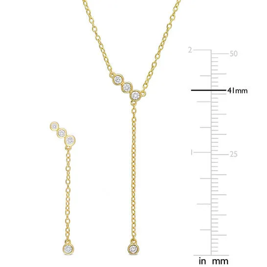 JMS always Earrings Original Created Forever 13 CT TGW Lab Created Diamond Lariat 2piece Earrings Necklace Set in 18k Yellow Gold Plated Sterling Silver JMS always Earrings Original Created Forever 13 CT TGW Lab Created Diamond Lariat 2piece Earrings Necklace Set in 18k Yellow Gold Plated Sterling Silver
