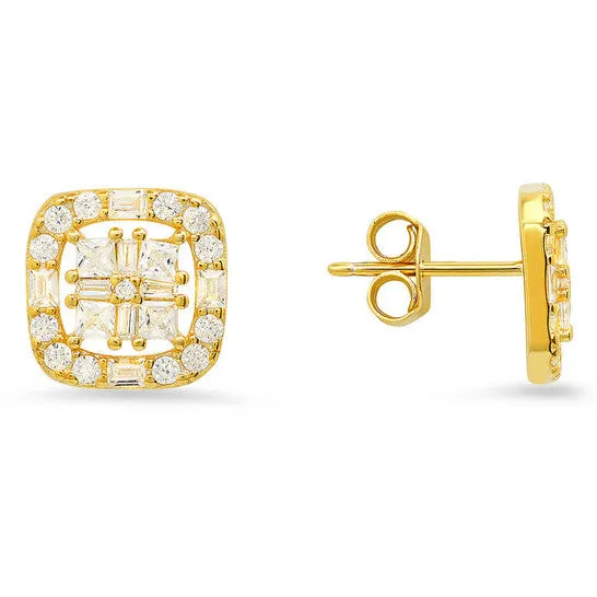 JMS always Earrings Original Kylie Harper 14k Gold Over Silver PrincessBaguette Cubic Zirconia CZ Halo Stud Earrings JMS always Earrings Original Kylie Harper 14k Gold Over Silver PrincessBaguette Cubic Zirconia CZ Halo Stud Earrings