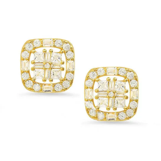 JMS always Earrings Original Kylie Harper 14k Gold Over Silver PrincessBaguette Cubic Zirconia CZ Halo Stud Earrings JMS always Earrings Original Kylie Harper 14k Gold Over Silver PrincessBaguette Cubic Zirconia CZ Halo Stud Earrings