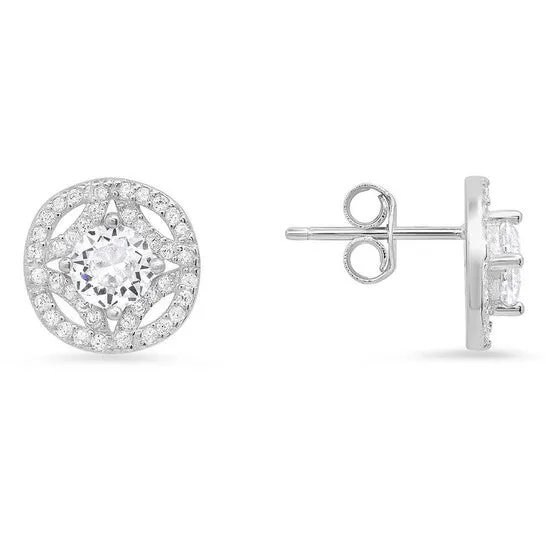 JMS always Earrings Original Kylie Harper Sterling Silver Vintage Cubic Zirconia CZ Halo Stud Earrings JMS always Earrings Original Kylie Harper Sterling Silver Vintage Cubic Zirconia CZ Halo Stud Earrings