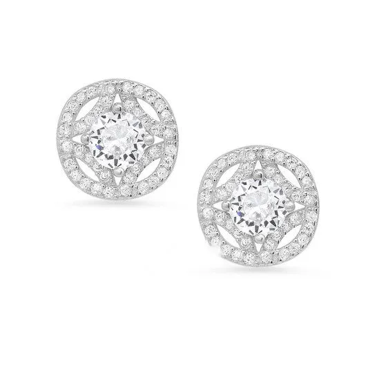 JMS always Earrings Original Kylie Harper Sterling Silver Vintage Cubic Zirconia CZ Halo Stud Earrings JMS always Earrings Original Kylie Harper Sterling Silver Vintage Cubic Zirconia CZ Halo Stud Earrings