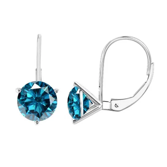 JMS always Earrings Original Maulijewels 150 Carat Blue Natural Round Diamond Three Prong Set Martini Leverback Earrings For Womens In 14K Solid White Gold JMS always Earrings Original Maulijewels 150 Carat Blue Natural Round Diamond Three Prong Set Martini Leverback Earrings For Womens In 14K Solid White Gold