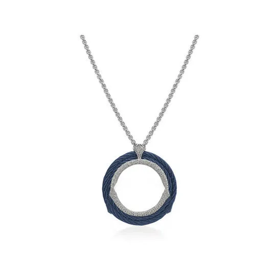 JMS always Necklaces Original ALOR Grey Chain Blueberry Cable Circle Pendant Necklace with 18kt White Gold Diamonds JMS always Necklaces Original ALOR Grey Chain Blueberry Cable Circle Pendant Necklace with 18kt White Gold Diamonds