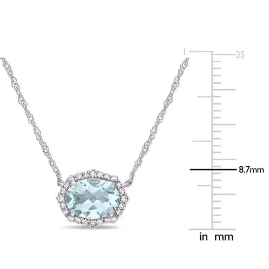 JMS always Necklaces Original AMOUR 1 CT TGW Aquamarine and 110 CT TW Diamond Vintage Halo Necklace In 10K White Gold JMS always Necklaces Original AMOUR 1 CT TGW Aquamarine and 110 CT TW Diamond Vintage Halo Necklace In 10K White Gold