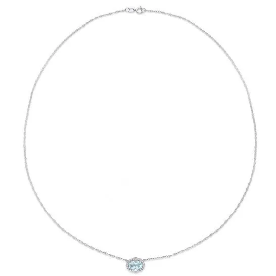 JMS always Necklaces Original AMOUR 1 CT TGW Aquamarine and 110 CT TW Diamond Vintage Halo Necklace In 10K White Gold JMS always Necklaces Original AMOUR 1 CT TGW Aquamarine and 110 CT TW Diamond Vintage Halo Necklace In 10K White Gold