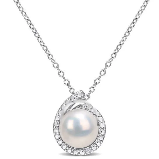 JMS always Necklaces Original AMOUR 885mm Freshwater Cultured Pearl and Diamond Accent Halo Pendant with Chain In Sterling Silver JMS always Necklaces Original AMOUR 885mm Freshwater Cultured Pearl and Diamond Accent Halo Pendant with Chain In Sterling Silver