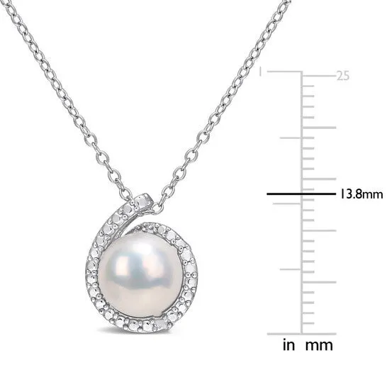JMS always Necklaces Original AMOUR 885mm Freshwater Cultured Pearl and Diamond Accent Halo Pendant with Chain In Sterling Silver JMS always Necklaces Original AMOUR 885mm Freshwater Cultured Pearl and Diamond Accent Halo Pendant with Chain In Sterling Silver