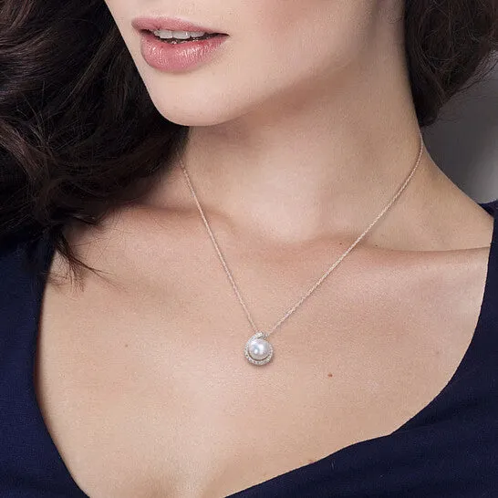 JMS always Necklaces Original AMOUR 885mm Freshwater Cultured Pearl and Diamond Accent Halo Pendant with Chain In Sterling Silver JMS always Necklaces Original AMOUR 885mm Freshwater Cultured Pearl and Diamond Accent Halo Pendant with Chain In Sterling Silver