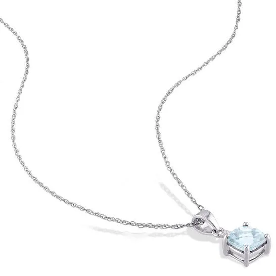JMS always Necklaces Original AMOUR Cushion Cut Checkerboard Aquamarine Pendant and Chain with Diamond Accent In 10K White Gold JMS always Necklaces Original AMOUR Cushion Cut Checkerboard Aquamarine Pendant and Chain with Diamond Accent In 10K White Gold