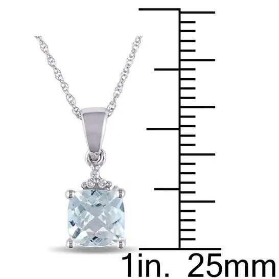 JMS always Necklaces Original AMOUR Cushion Cut Checkerboard Aquamarine Pendant and Chain with Diamond Accent In 10K White Gold JMS always Necklaces Original AMOUR Cushion Cut Checkerboard Aquamarine Pendant and Chain with Diamond Accent In 10K White Gold