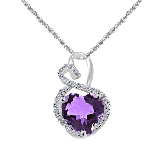 JMS always Necklaces Original Maulijewels 4 Carat Heart Shape Amythyst Gemstone And White Diamond Pendant In 14k White Gold With With 18 14k White Gold Plated Sterling Silver Box JMS always Necklaces Original Maulijewels 4 Carat Heart Shape Amythyst Gemstone And White Diamond Pendant In 14k White Gold With With 18 14k White Gold Plated Sterling Silver Box