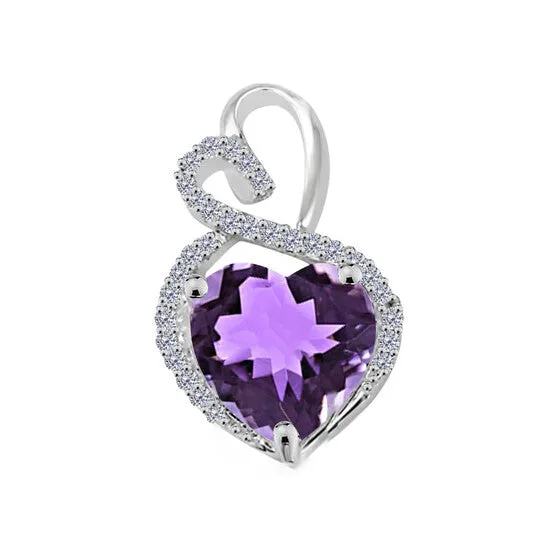 JMS always Necklaces Original Maulijewels 4 Carat Heart Shape Amythyst Gemstone And White Diamond Pendant In 14k White Gold With With 18 14k White Gold Plated Sterling Silver Box JMS always Necklaces Original Maulijewels 4 Carat Heart Shape Amythyst Gemstone And White Diamond Pendant In 14k White Gold With With 18 14k White Gold Plated Sterling Silver Box