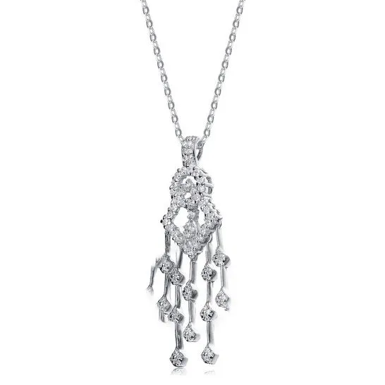 JMS always Necklaces Original Megan Walford Classy Sterling Silver Round Clear Cubic Zirconia Chandelier Pendant Necklace JMS always Necklaces Original Megan Walford Classy Sterling Silver Round Clear Cubic Zirconia Chandelier Pendant Necklace