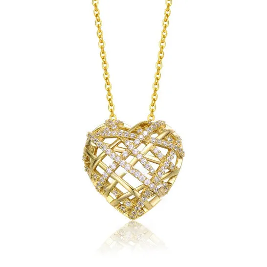 JMS always Necklaces Original Megan Walford Sterling Silver 14k Yellow Gold Plated with Cubic Zirconia Knotted Ribbon 3D Puffed Heart Pendant Necklace JMS always Necklaces Original Megan Walford Sterling Silver 14k Yellow Gold Plated with Cubic Zirconia Knotted Ribbon 3D Puffed Heart Pendant Necklace