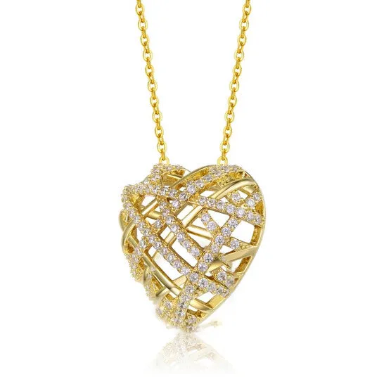JMS always Necklaces Original Megan Walford Sterling Silver 14k Yellow Gold Plated with Cubic Zirconia Knotted Ribbon 3D Puffed Heart Pendant Necklace JMS always Necklaces Original Megan Walford Sterling Silver 14k Yellow Gold Plated with Cubic Zirconia Knotted Ribbon 3D Puffed Heart Pendant Necklace