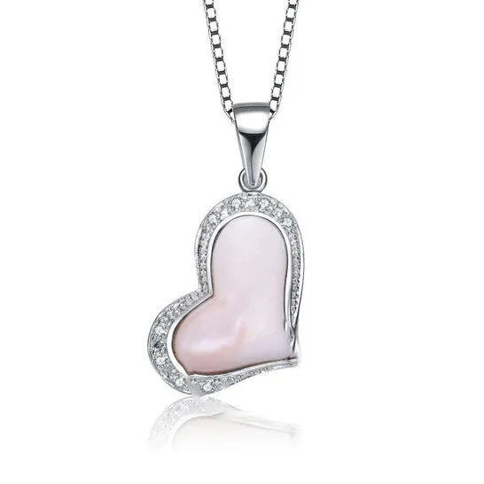 JMS always Necklaces Original Megan Walford Sterling Silver Pink Heart with Round Cubic Zirconia Heart Necklace