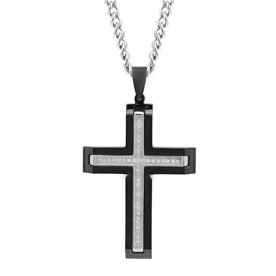 JMS always Necklaces Original Robert Alton 15CTW Diamond Stainless Steel Black White Cross Pendant JMS always Necklaces Original Robert Alton 15CTW Diamond Stainless Steel Black White Cross Pendant