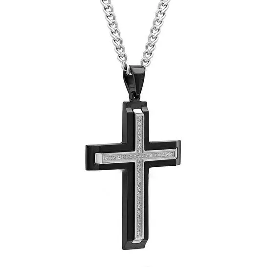 JMS always Necklaces Original Robert Alton 15CTW Diamond Stainless Steel Black White Cross Pendant JMS always Necklaces Original Robert Alton 15CTW Diamond Stainless Steel Black White Cross Pendant
