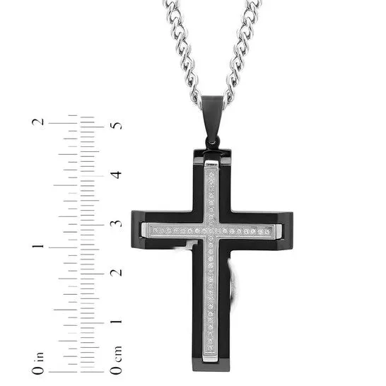 JMS always Necklaces Original Robert Alton 15CTW Diamond Stainless Steel Black White Cross Pendant JMS always Necklaces Original Robert Alton 15CTW Diamond Stainless Steel Black White Cross Pendant