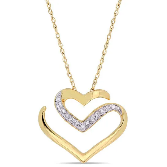 JMS always Original AMOUR 110 CT TW Diamond Cursive Double Heart Necklace In 10K Yellow Gold Necklaces JMS always Original AMOUR 110 CT TW Diamond Cursive Double Heart Necklace In 10K Yellow Gold Necklaces