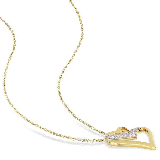 JMS always Original AMOUR 110 CT TW Diamond Cursive Double Heart Necklace In 10K Yellow Gold Necklaces JMS always Original AMOUR 110 CT TW Diamond Cursive Double Heart Necklace In 10K Yellow Gold Necklaces