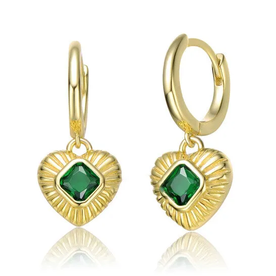 JMS always Original Megan Walford Sterling Silver 14k Yellow Gold Plated with Emerald Cubic Zirconias Dangle Heart Huggie Hoop Earrings Earrings JMS always Original Megan Walford Sterling Silver 14k Yellow Gold Plated with Emerald Cubic Zirconias Dangle Heart Huggie Hoop Earrings Earrings
