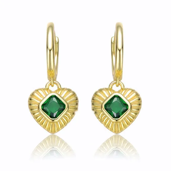 JMS always Original Megan Walford Sterling Silver 14k Yellow Gold Plated with Emerald Cubic Zirconias Dangle Heart Huggie Hoop Earrings Earrings JMS always Original Megan Walford Sterling Silver 14k Yellow Gold Plated with Emerald Cubic Zirconias Dangle Heart Huggie Hoop Earrings Earrings