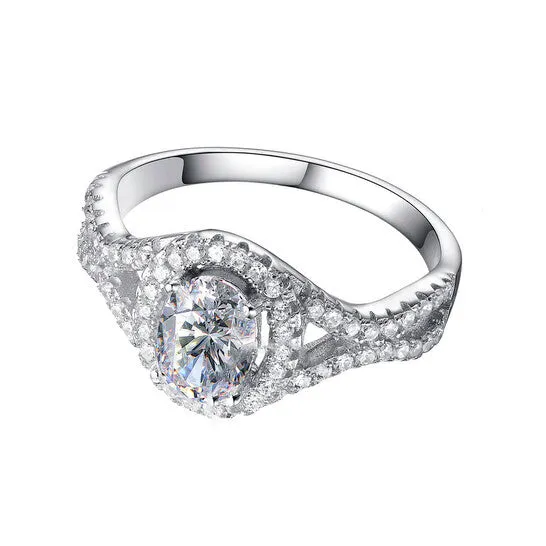 JMS always Original Megan Walford Sterling Silver Mounted Cubic Zirconia Solitaire with Halo Ring Rings JMS always Original Megan Walford Sterling Silver Mounted Cubic Zirconia Solitaire with Halo Ring Rings